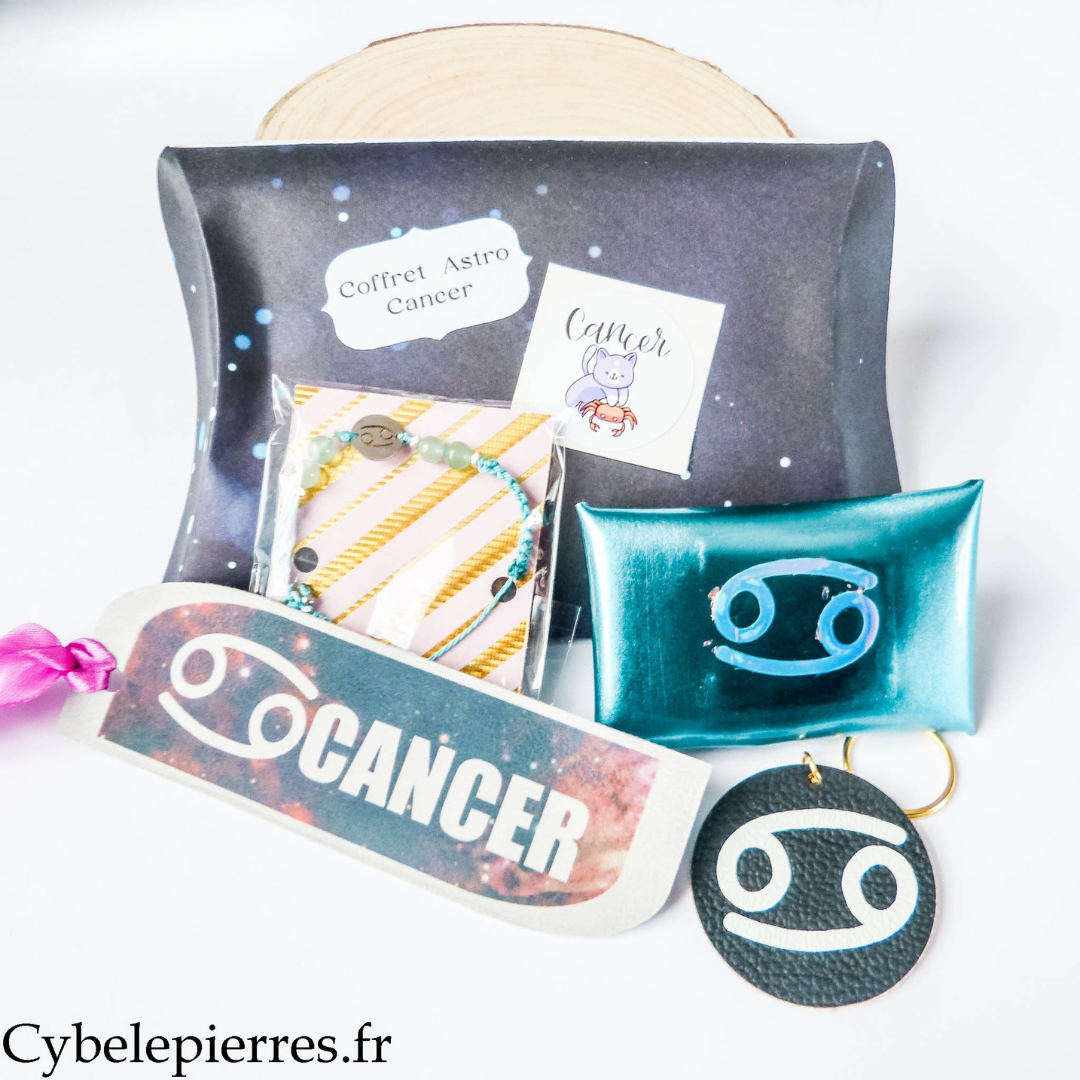 Coffret astrologique Cancer – bracelet en pierres naturelles & accessoires
