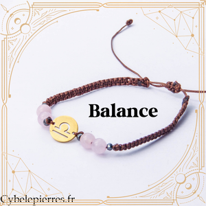 Bracelet Astrologie Balance Quartz Rose – Réglable, Breloque dorée
