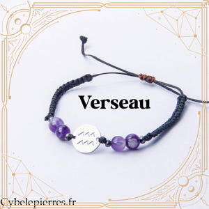 Bracelet Astrologie Verseau Améthyste – Réglable, Breloque Argentée