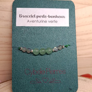 28 - Bracelet Porte - bonheur réglable cordon - Aventurine verte et Labradorite - Cybele Pierres