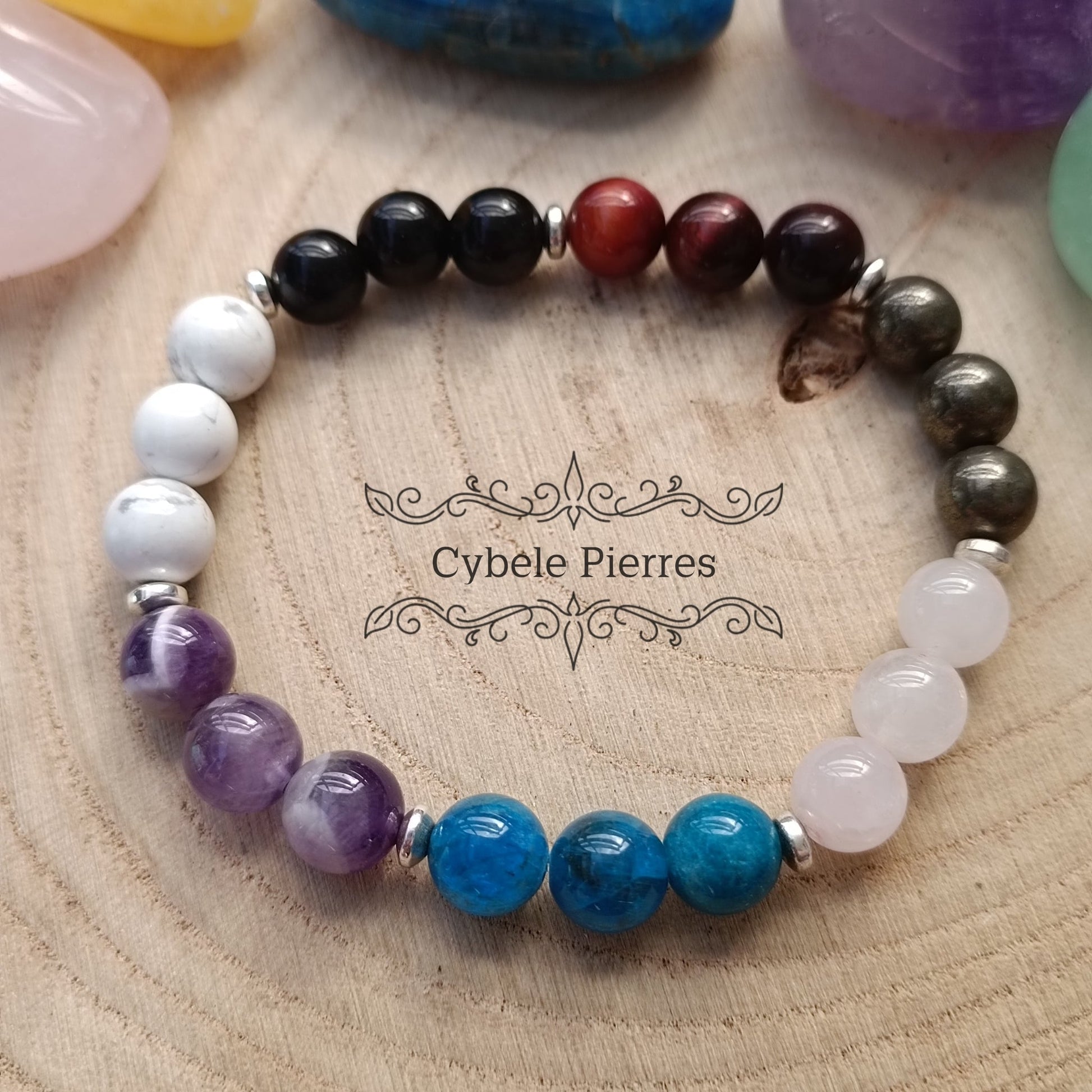 3 - Bracelet 7 Chakras (8mm) - 19cm | Harmonie et Alignement Énergétique - Cybele Pierres
