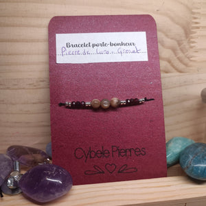 30 - Bracelet Porte - bonheur réglable cordon - Pierre de lune et Grenat - Cybele Pierres