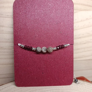 30 - Bracelet Porte - bonheur réglable cordon - Pierre de lune et Grenat - Cybele Pierres
