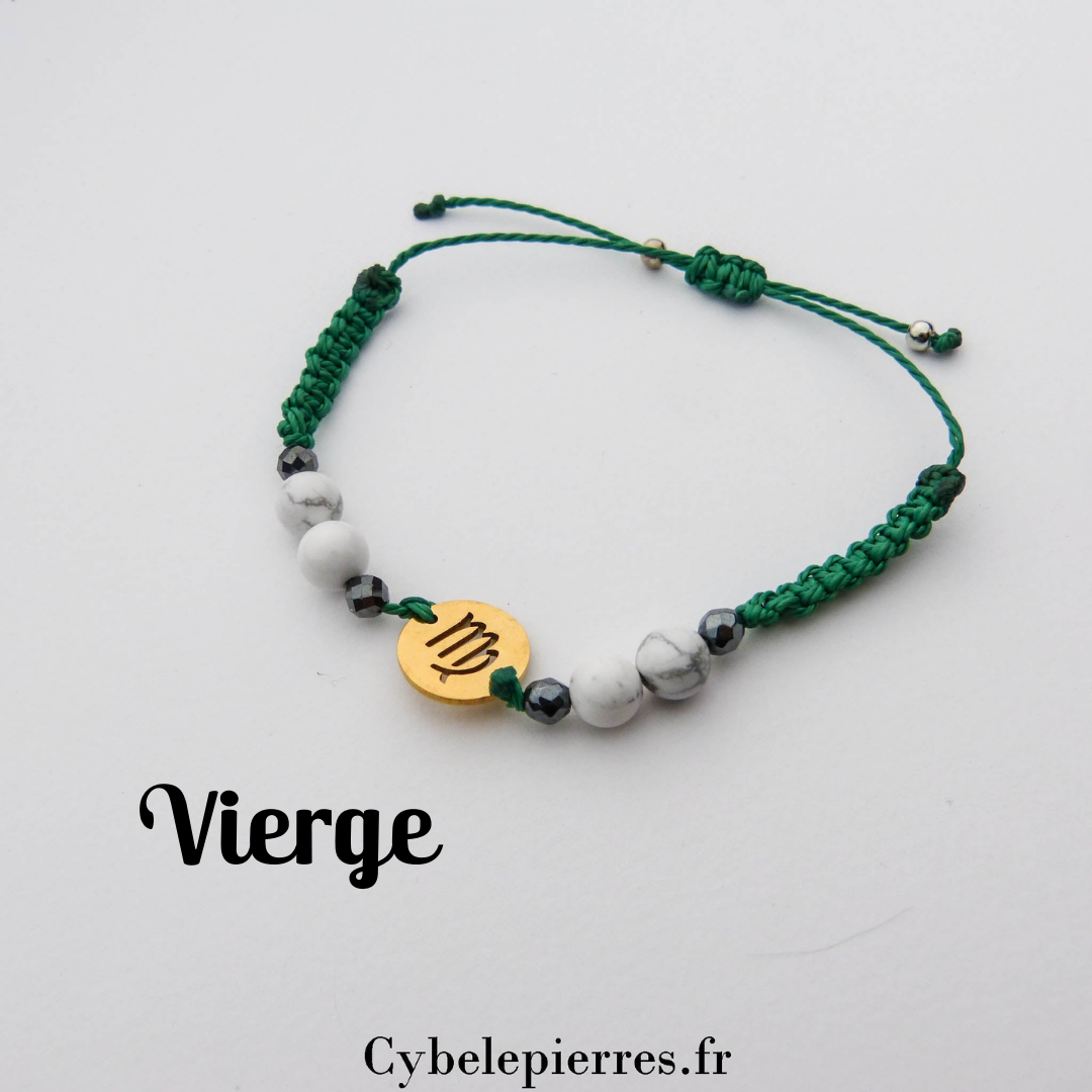 Bracelet Astrologie Vierge Howlite – Réglable, Breloque dorée