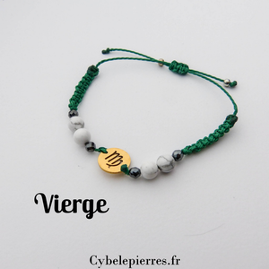 Bracelet Astrologie Vierge Howlite – Réglable, Breloque dorée