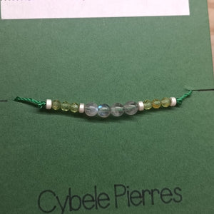31 - Bracelet Porte - bonheur réglable cordon - Labradorite et Péridot - Cybele Pierres