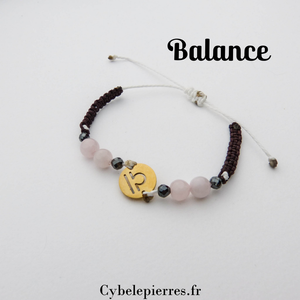 Bracelet Astrologie Balance Quartz Rose – Réglable, Breloque dorée