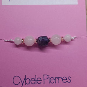 36 - Bracelet Porte - bonheur réglable cordon - Quartz rose et Améthyste - Cybele Pierres