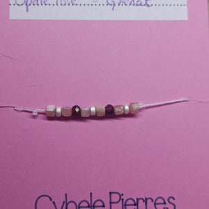 37 - Bracelet Porte - bonheur réglable cordon - Opale rose et Grenat - Cybele Pierres