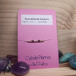 37 - Bracelet Porte - bonheur réglable cordon - Opale rose et Grenat - Cybele Pierres