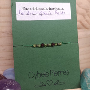 42 - Bracelet Porte - bonheur réglable cordon - Péridot, Grenat et Pyrite - Cybele Pierres