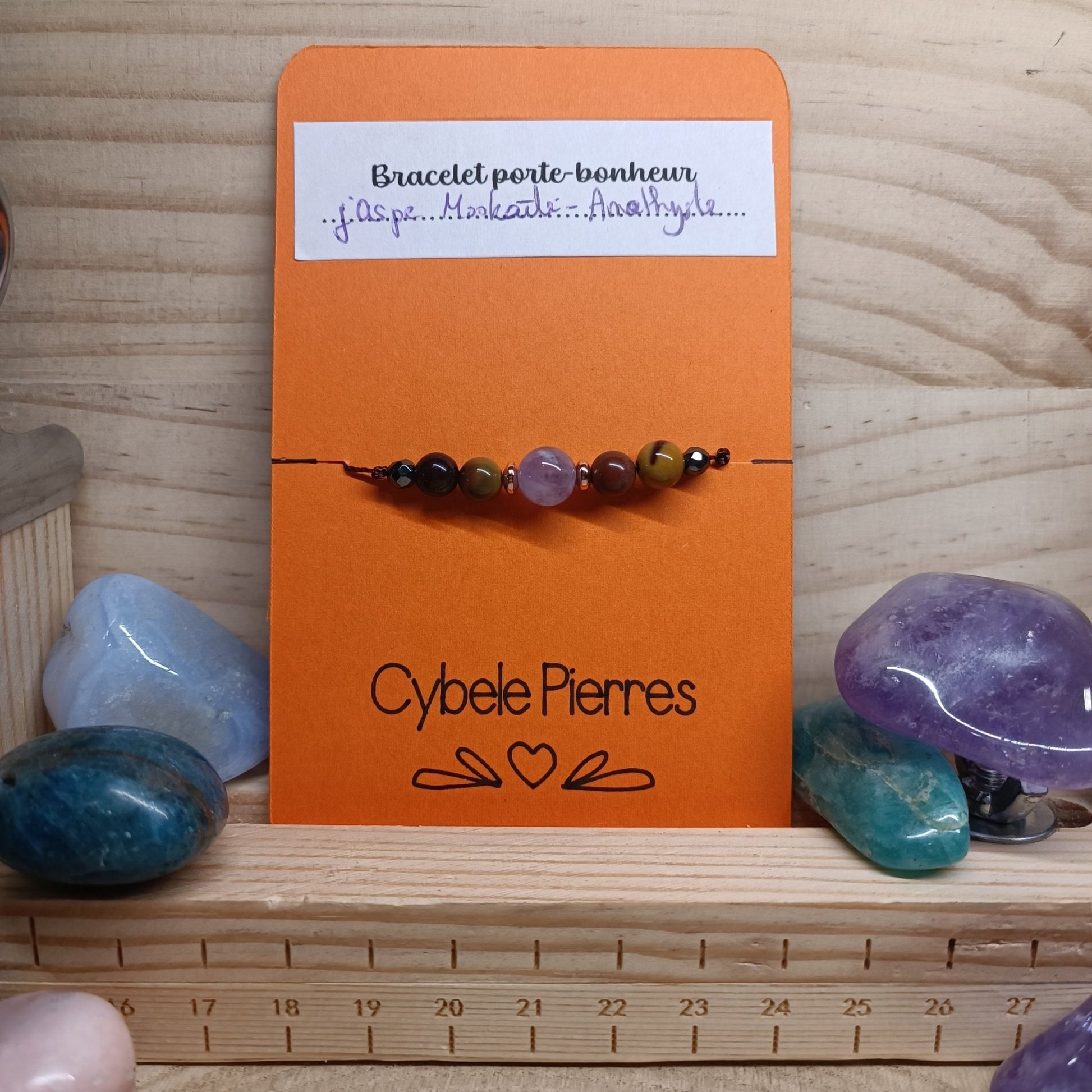 46 - Bracelet Porte - bonheur réglable cordon Mookaite & Améthyste (6 et 8mm) - Cybele Pierres