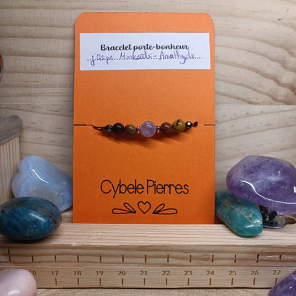 46 - Bracelet Porte - bonheur réglable cordon Mookaite & Améthyste (6 et 8mm) - Cybele Pierres