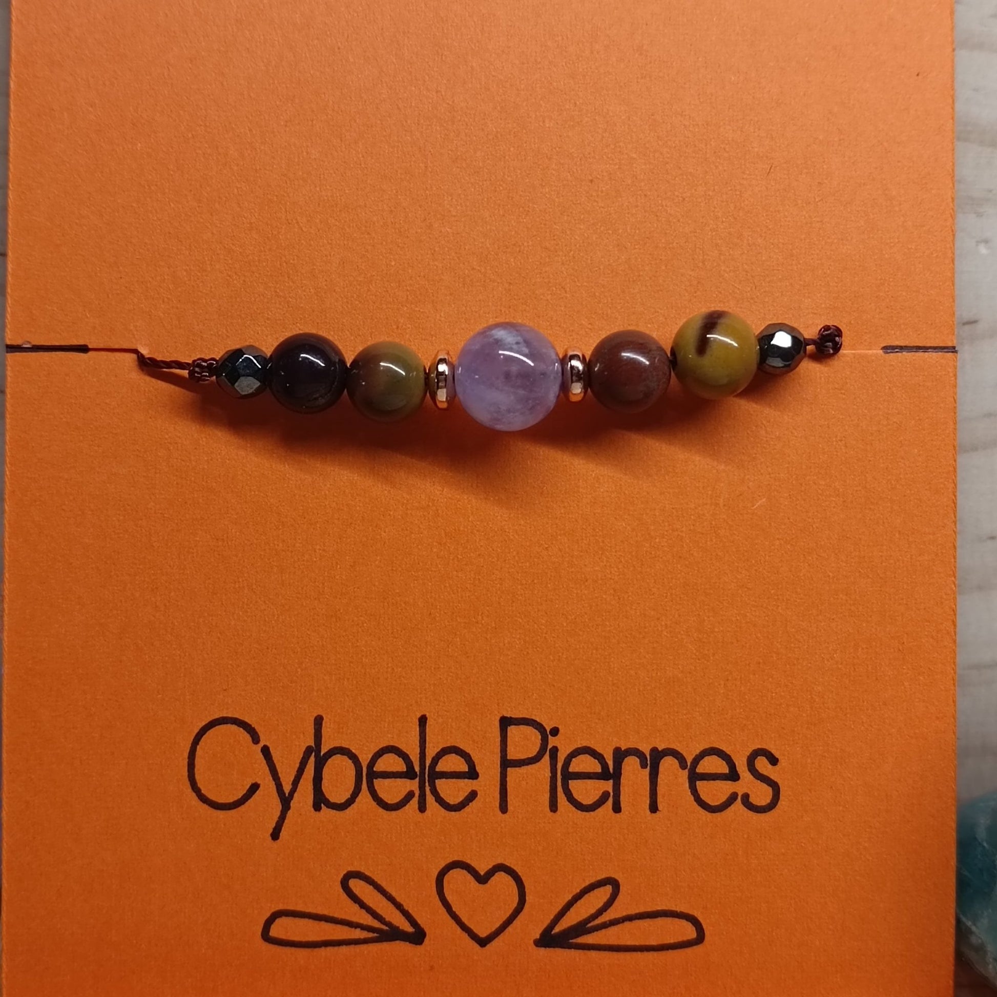 46 - Bracelet Porte - bonheur réglable cordon Mookaite & Améthyste (6 et 8mm) - Cybele Pierres