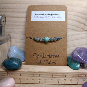 51 - Bracelet Porte - bonheur réglable cordon - Amazonite et Labradorite (6et 8mm) - Cybele Pierres