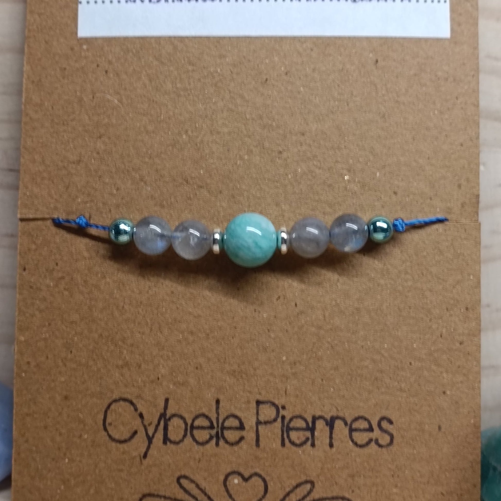51 - Bracelet Porte - bonheur réglable cordon - Amazonite et Labradorite (6et 8mm) - Cybele Pierres
