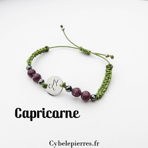 Bracelet Astrologie Capricorne Lépidolite – Réglable, Breloque Argentée