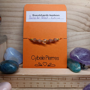 52 - Bracelet porte - bonheur réglable cordon Pierre de Soleil et Citrine (6mm) - Cybele Pierres