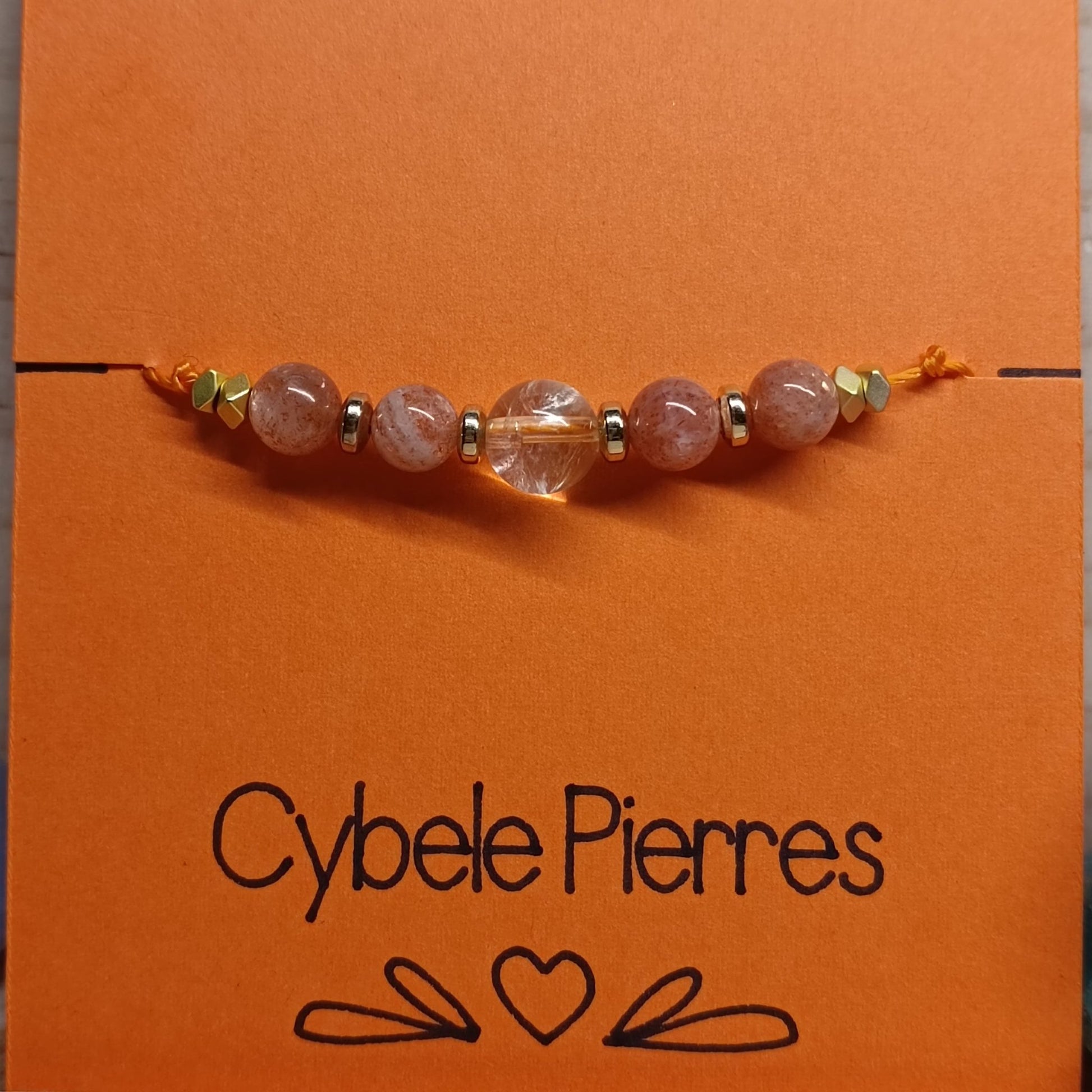 52 - Bracelet porte - bonheur réglable cordon Pierre de Soleil et Citrine (6mm) - Cybele Pierres