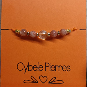 52 - Bracelet porte - bonheur réglable cordon Pierre de Soleil et Citrine (6mm) - Cybele Pierres
