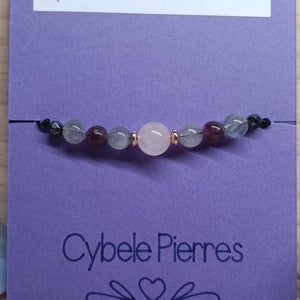 54 - Bracelet Porte - bonheur réglable cordon - Quartz rose, Labradorite et Lépidolite (6 et 8mm) - Cybele Pierres