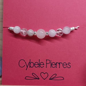 55 - Bracelet porte - Bonheur réglable cordon - Quartz Rose, Kunzite et Cristal de Roche (6 et 8mm) - Cybele Pierres