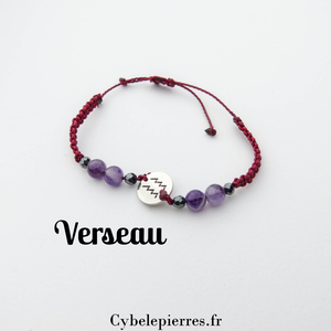 Bracelet Astrologie Verseau Améthyste – Réglable, Breloque Argentée