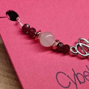 56 - Bracelet Porte - bonheur Moment Éternel - Grenat et Quartz rose (6mm) - Cybele Pierres
