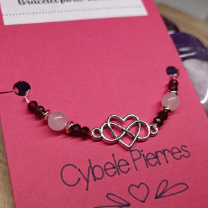56 - Bracelet Porte - bonheur Moment Éternel - Grenat et Quartz rose (6mm) - Cybele Pierres