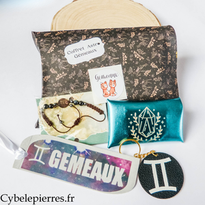 Coffret astrologique Gémeaux – bracelet en pierres naturelles & accessoires