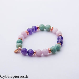 Bracelet Harmonie Intérieure – Améthyste, Amazonite et Kunzite (8 mm) – 17 cm | Sérénité, Équilibre et Douceur