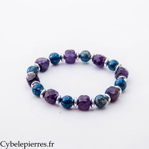 Bracelet Sagesse Nocturne – Améthyste Carrée Facettée et Lapis-Lazuli (8 mm) – 17 cm | Intuition, Sérénité et Confiance