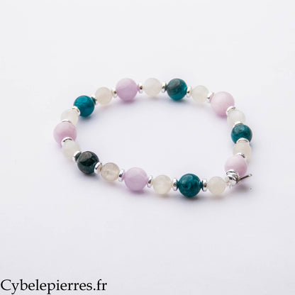 Bracelet Harmonie Intérieure – Pierre de Lune Blanche, Apatite et Kunzite (6 et 8 mm) – 18 cm | Sérénité, Expression et Douceur