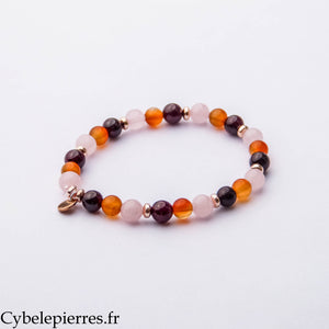 Bracelet Renaissance – Cornaline, Grenat et Quartz Rose (6 mm) – 17 cm | Vitalité, Douceur et Confiance