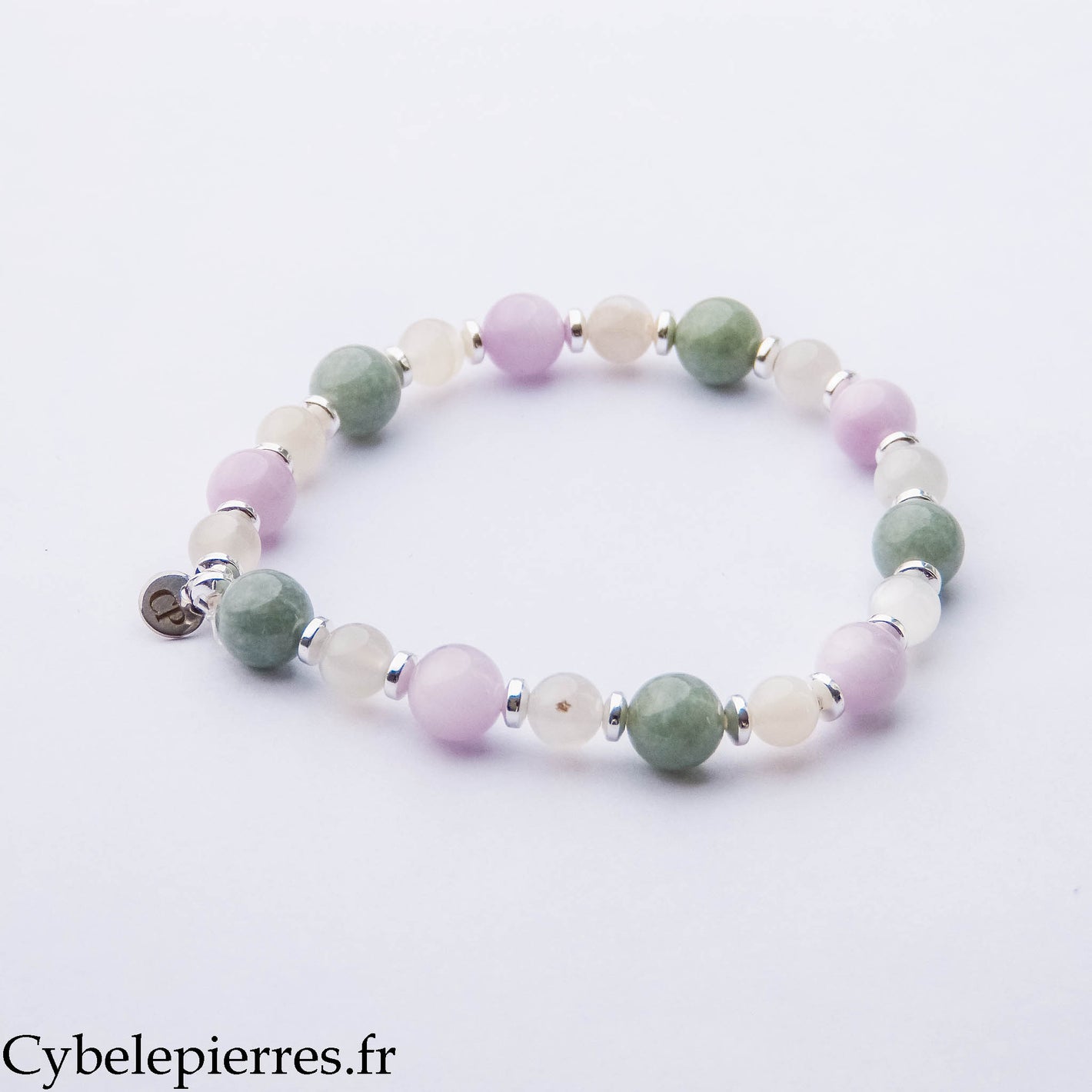 Bracelet Douce Harmonie – Kunzite, Pierre de Lune et Jade de Birmanie (6 et 8 mm) – 18 cm | Sérénité, Bienveillance et Équilibre