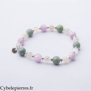 Bracelet Douce Harmonie – Kunzite, Pierre de Lune et Jade de Birmanie (6 et 8 mm) – 18 cm | Sérénité, Bienveillance et Équilibre
