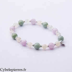 Bracelet Douce Harmonie – Kunzite, Pierre de Lune et Jade de Birmanie (6 et 8 mm) – 18 cm | Sérénité, Bienveillance et Équilibre