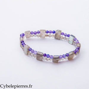 Bracelet Double Protection – Labradorite et Améthyste (3 et 8 mm) – 18 cm | Intuition, Calme et Énergie