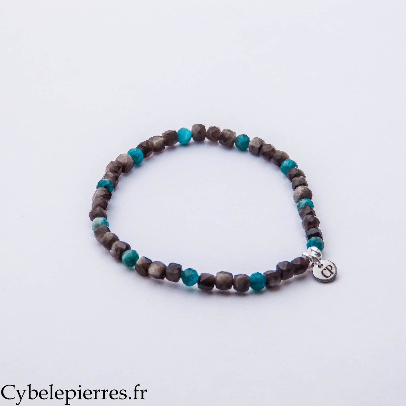 Bracelet Clairvoyance – Obsidienne Argentée et Apatite Bleue (4 mm) – 19 cm | Intuition, Protection et Expression