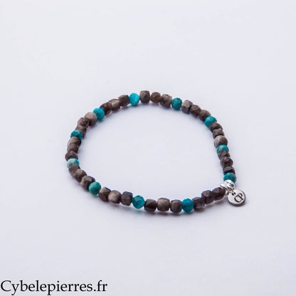 Bracelet Clairvoyance – Obsidienne Argentée et Apatite Bleue (4 mm) – 19 cm | Intuition, Protection et Expression