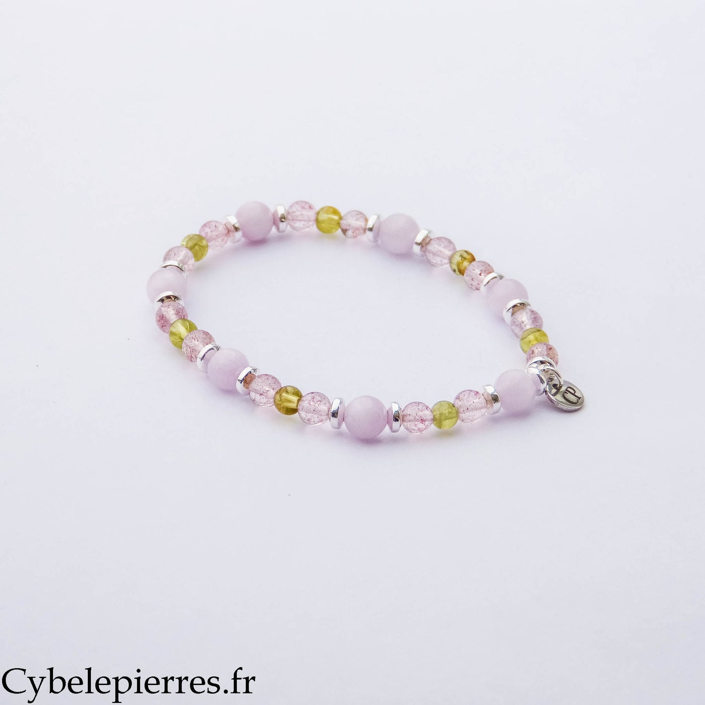 Bracelet Vitalité du Cœur – Kunzite, Aventurine Rouge et Péridot (6 et 3 mm) – 17 cm | Énergie, Confiance et Renouveau