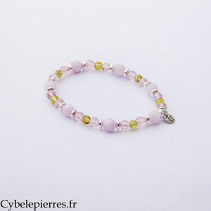 Bracelet Vitalité du Cœur – Kunzite, Aventurine Rouge et Péridot (6 et 3 mm) – 17 cm | Énergie, Confiance et Renouveau