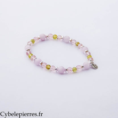 Bracelet Vitalité du Cœur – Kunzite, Aventurine Rouge et Péridot (6 et 3 mm) – 17 cm | Énergie, Confiance et Renouveau