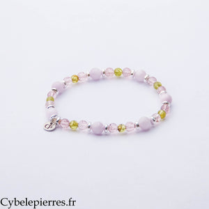 Bracelet Vitalité du Cœur – Kunzite, Aventurine Rouge et Péridot (6 et 3 mm) – 17 cm | Énergie, Confiance et Renouveau