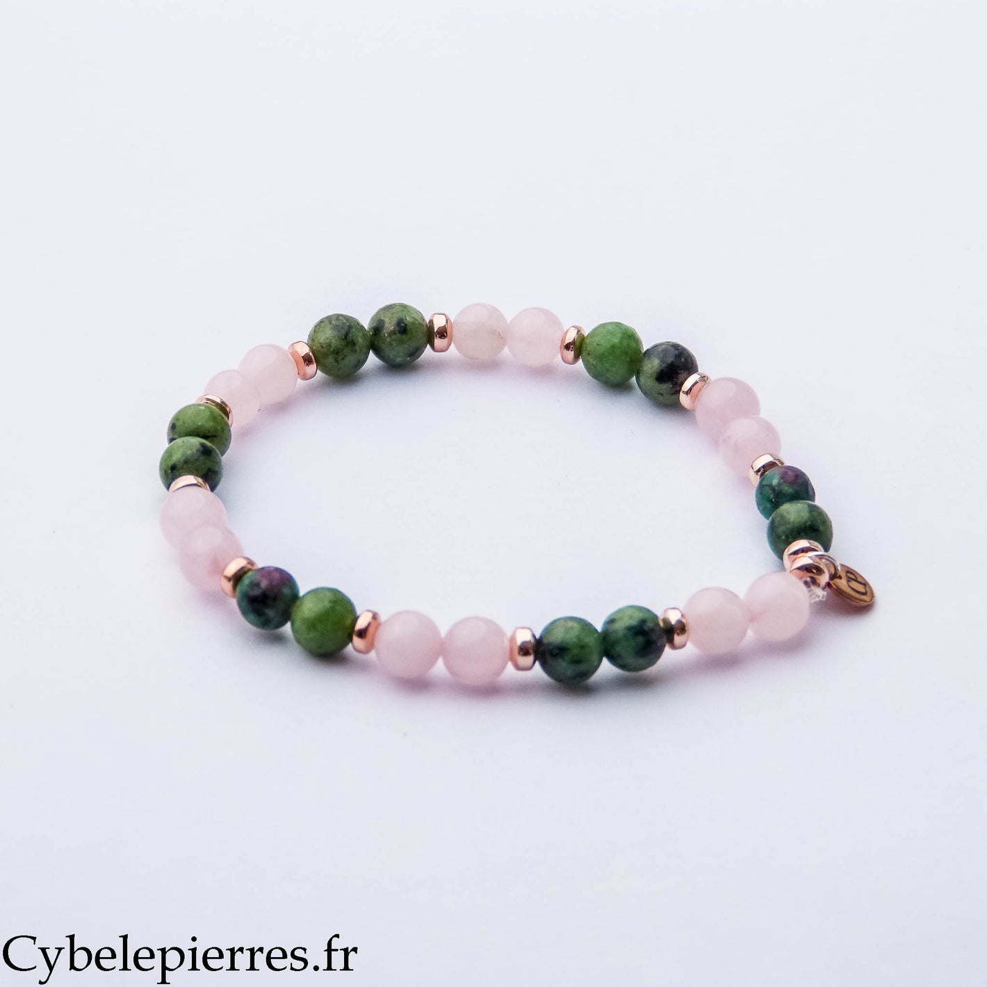 Bracelet Cœur Sauvage – Anyolite et Quartz Rose (6 mm) – 18 cm | Confiance, Douceur et Vitalité