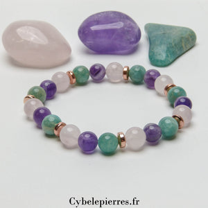 Bracelet Apaisement - Amazonite, Améthyste et Quartz Rose (8mm) – 17 cm ou 19 cm | Sérénité et Bienveillance