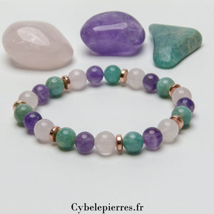 Bracelet Apaisement - Amazonite, Améthyste et Quartz rose (8mm) - 17cm ou 19cm