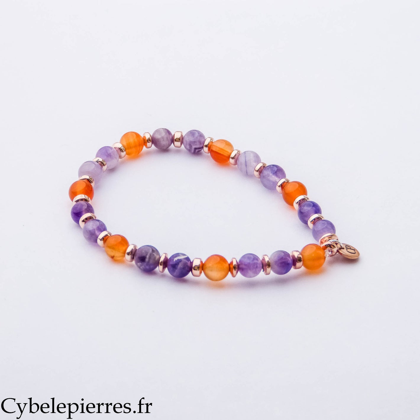 Bracelet Mystère – Cornaline et Améthyste (6 mm) – 18 cm | Créativité, Intuition et Harmonie