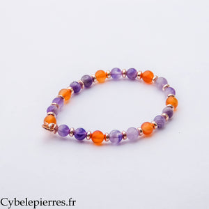 Bracelet Mystère – Cornaline et Améthyste (6 mm) – 18 cm | Créativité, Intuition et Harmonie
