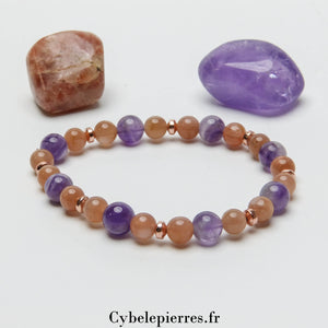 Bracelet Été Indien – Pierre de Soleil et Améthyste (6 et 8mm) | Vitalité et Protection